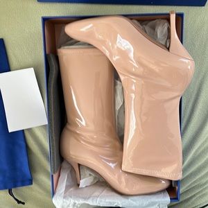 NIB Stuart Weitzman Slaine Buff Blush Vinyl Sock Bootie NEVER WORN 9.5M